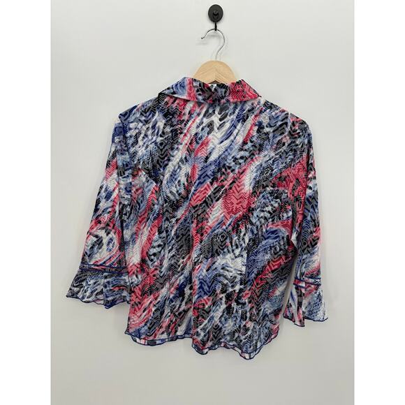 Draper's & Damon's Women's Button Front Shirt PL Ruffle Collar Burnout Printed - Picture 2 of 6